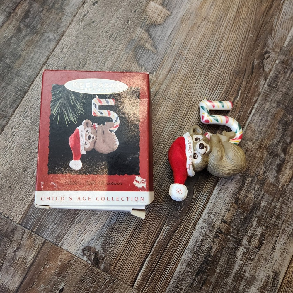 Hallmark Keepsake 1995 Ornament Childs Fifth Christmas Teddy Bear Number 5 Box